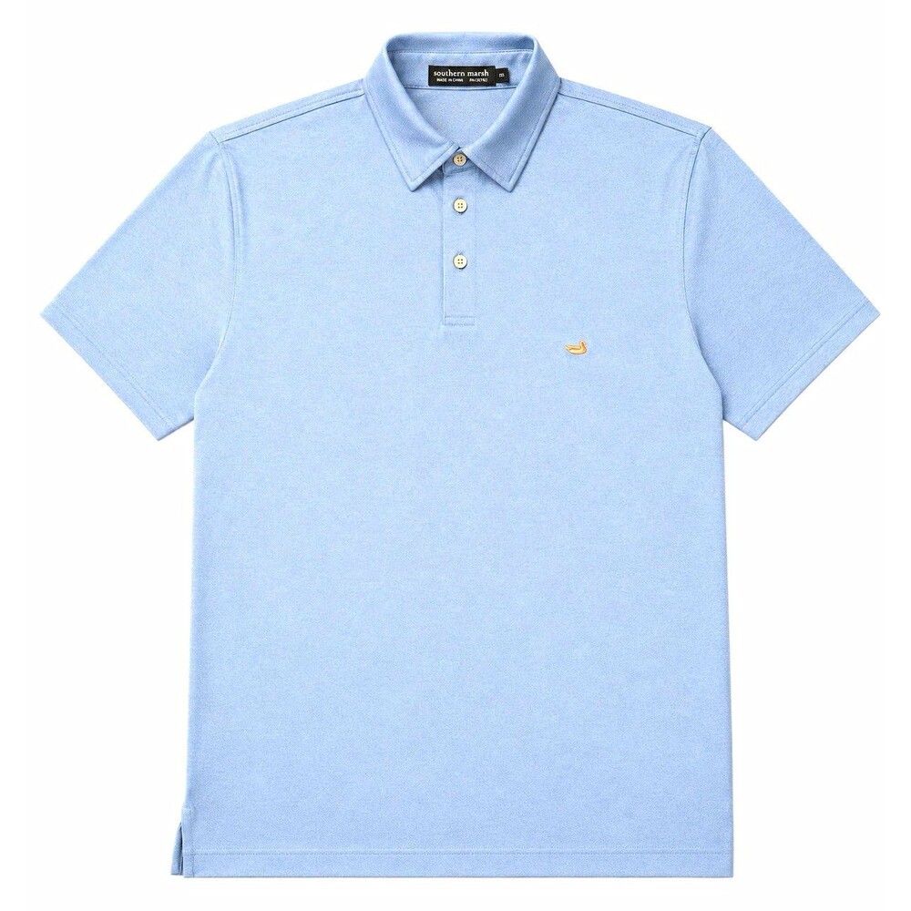 Southern Marsh Men’s Solid Blue Short Sleeve Collared Polo Button Logo M